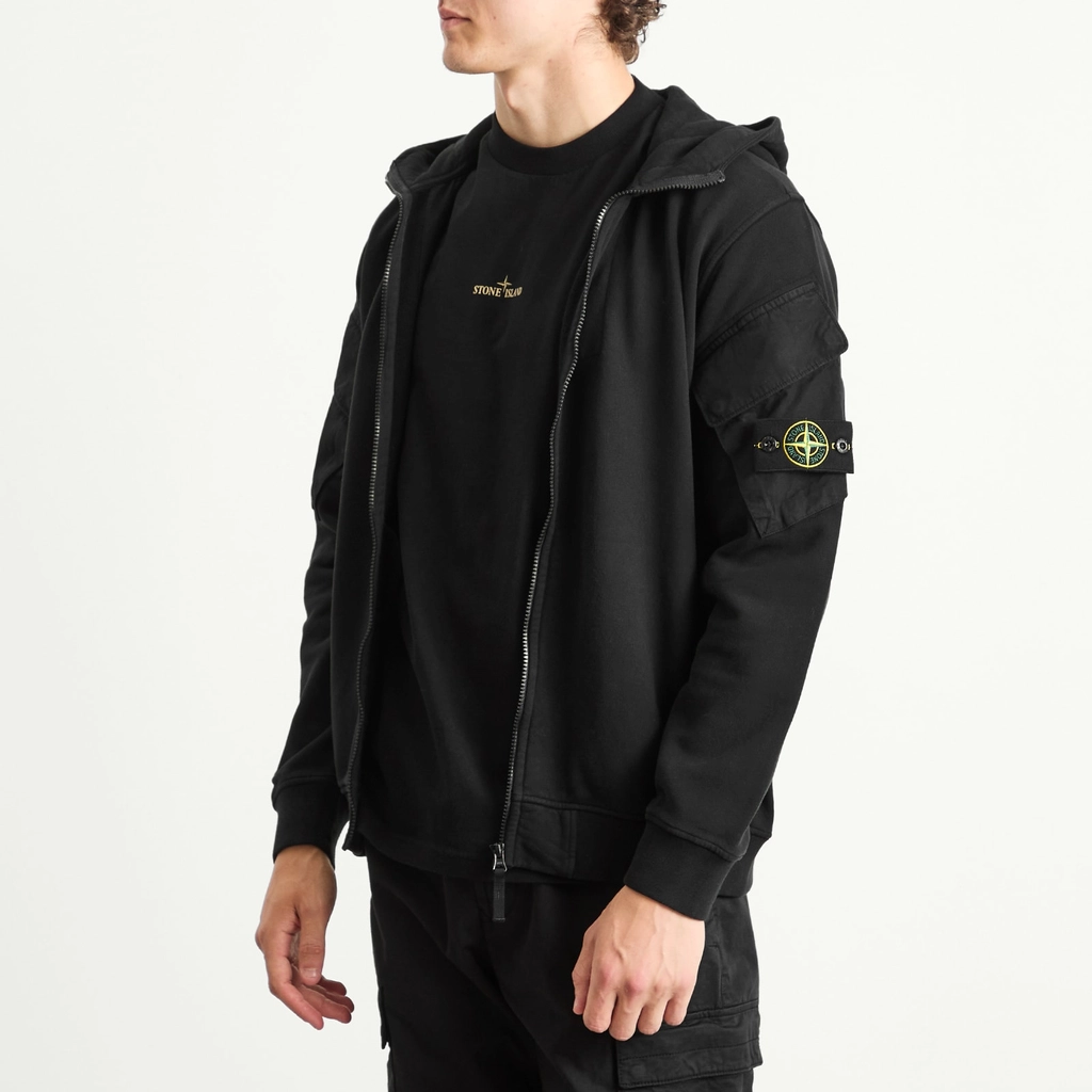 Stone Island Men's Brushed Fleece Cargo Pocket Hoodie Black